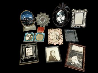 Batch Of Antique Small Picture Frames And Parts, Small Folding Frames Etc