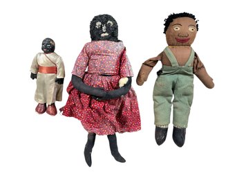 Lot Of Three Vintage And Antique Folk Art African American Cloth Dolls With Condition Issues