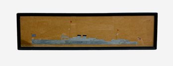 Vintage 1927 Folk Art Pencil And Gouache Drawing Of An American Steamship Indistinctly Signed