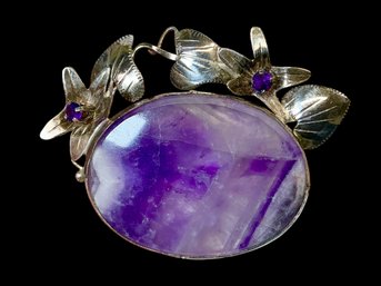 Amethyst Purple Stone Vintage Artisan Made Brooch