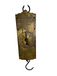 Antique Brass Kitchen Hanging Scale Chatillons Improved Circular Spring Balance 60 Lb Weight Limit