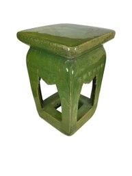 Vintage Chinese Style Heavy Green Glazed Porcelain Garden Seat 20 Inches Tall