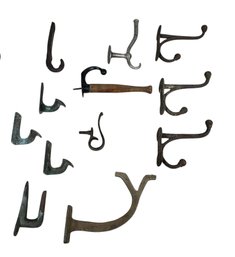 Collection Of Antique Coat Hooks And Brackets Brass Cast Iron Wrought Iron Etc