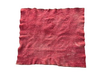 Vintage Felted Wool Blanket With Red White And Chocolate Stripes 46.5 Inches By 52 Inches