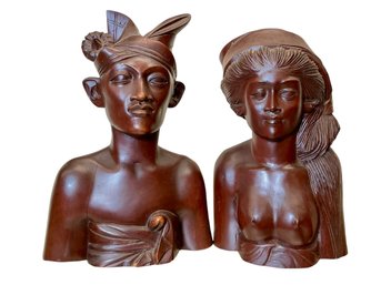 Pair Early 20th Century Wood Balinese Carvings. A.A. Fatimah Bali