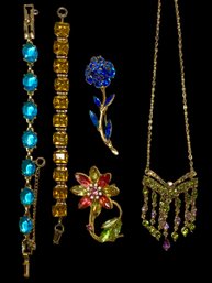 Colorful Vintage Costume Rhinestone Jewelry Lot