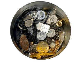 Tin Full Of Religious Tokens, At Least A Couple Sterling