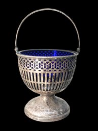 Sterling Silver Basket With Cobalt Glass Insert
