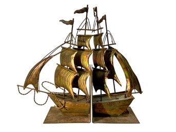 Copper Vintage Ship Bookends Ornate