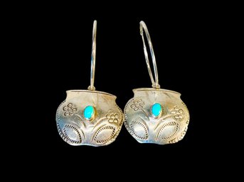 Sterling Silver And Turquoise Flower Pot Earrings