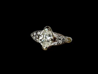 Antique Marquise Cut Diamond 14K White Gold Engagement Ring