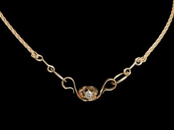 Interesting 14K Gold Necklace Made From Antique Diamond Setting