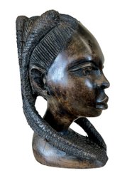 Beautiful Carved Heavy Wooden African Bust Of Woman With Braids