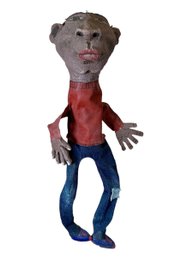 Paper Mache Puppet Man In Jeans And Small Beanie