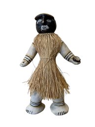 Ceramic Primitive Style Doll With Woven Grass Outfit