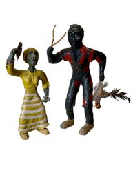 Pair Of Figures Man And Woman With Chicken, Fan And Dowsing Rod