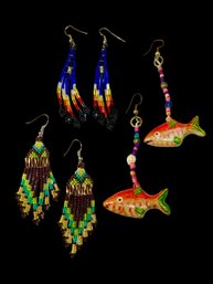 3 Pairs Colorful Beaded Earrings