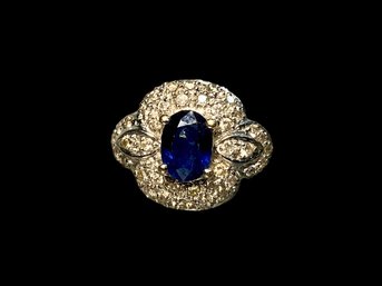 Sapphire And Pave Diamond 18K White Gold Ring
