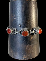 Sterling Silver And Carnelian Chain Bracelet