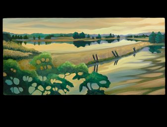 Katharin F Mullen Contemporary Oil On Canvas Painting Of A Marsh Scene