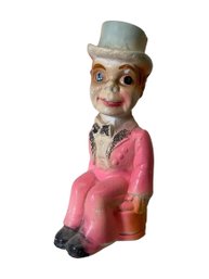 Seated Charlie McCarthy Chalkware Figure Pink Suit