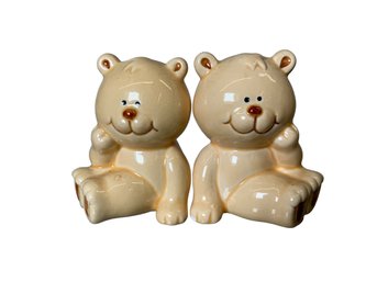 Vintage Teddy Bear Salt And Pepper Shaker Set Porcelain Made In Korea