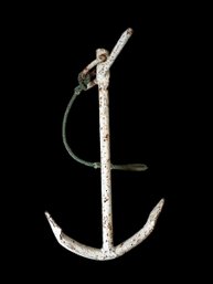 Vintage White Painted Iron Anchor Great For Lawn Decor