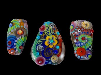 Three Big Whimsical Lampwork Glass Centerpiece Beads