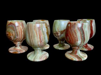 Set Of 6 Onyx Small Marble Goblets