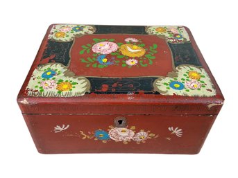 Painted Asian Vanity Box Lacquer Floral Motif