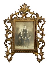 Antique Cast Metal Picture Frame And Photo