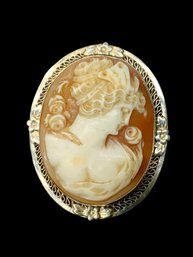 14K White Gold Cameo Pendant Brooch Antique