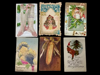 Lot Of 12 Antique Holiday Postcards Christmas Thanksgiving Etc