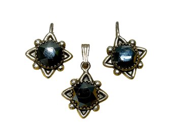 Sterling And Marcasite Star Shape Jewelry Set