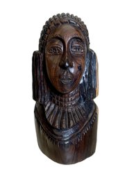 Antique Small Hand-Carved Wooden African Bust Of Woman