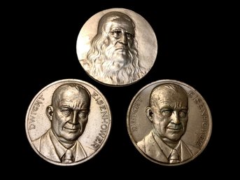Trio Of Medallions Including Leonardo Da Vinci High Relief Token