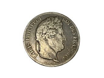 1833 Louis Philippe I 5 Francs Coin 90 Percent Silver