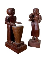 Two Dancing Carved Wooden Figures