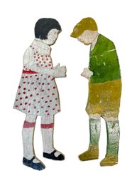 Handpainted Folk Art Wooden Silhouettes Boy And Girl Antique Or Vintage