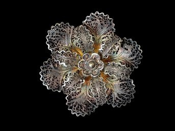 Silver Floral Filigree Style Brooch