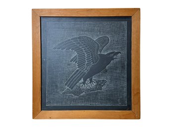 Signed Slate Carving Of Eagle In Wooden Frame