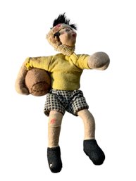 Antique Hand Made Felt Rugby Player Doll With Bandages