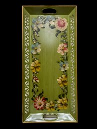 Long Vintage Hand Painted Metal Tray Green And Floral