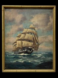 Antique Ship Painting Signed T Bailey Oil On Canvas