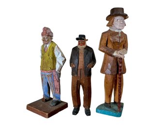 Trio Of Carved Wooden Antique Figurines