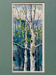 Birch Trees Watercolor Signed B Gerstner