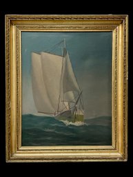 Large Antique Sailboat Painting Signed T Bailey Oil On Canvas