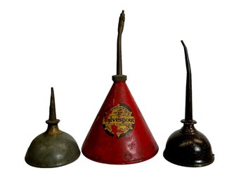 Trio Of Small Antique Oil Cans Valvespout