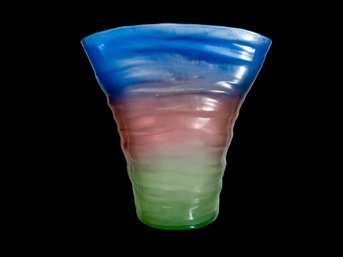 Rare 1920s Consolidated Glass Catalonian Rainbow Fan Vase