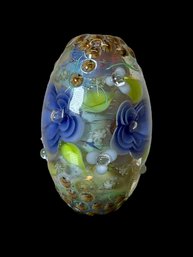 Giant Floral Centerpeice Bead Lamp Work Blown Glass Purple And Green